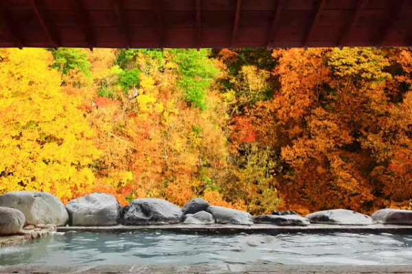 箱根の紅葉が楽しめる露天風呂のイメージ